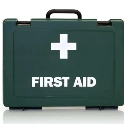 a green first aid suitcase on a white background at The Wee Bunker in Barassie