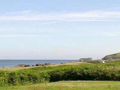 a green field with the ocean in the background at Braemar in Lendalfoot