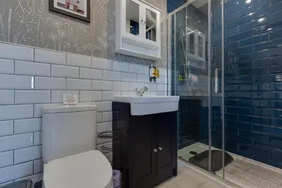 a bathroom with a toilet and a sink and a shower at Westview in Newton Stewart