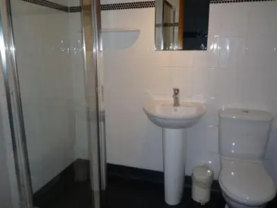 a bathroom with a toilet and a sink and a shower at Keswick Bridge 16, within walking distance of Keswick town centre, strictly no pets in Keswick
