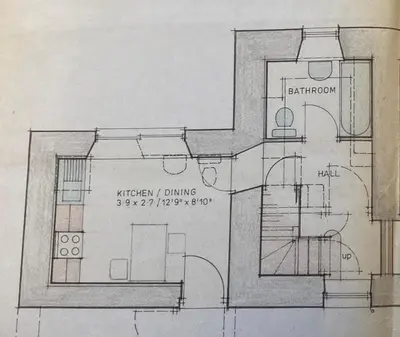 a drawing of a floor plan of a house at The Dairy Bothy at Clauchan Holiday Cottages in Gatehouse of Fleet