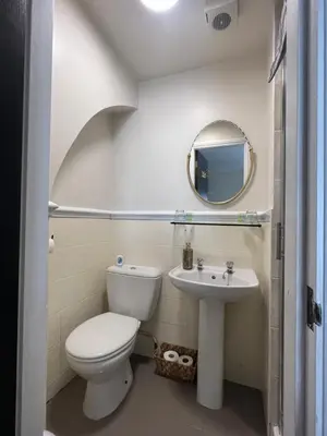a bathroom with a toilet and a sink at Elizabeth Grace House in Douglas