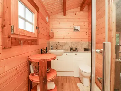 a bathroom with a sink and a toilet in a cabin at Ballinorig Lodge in Cleator Moor
