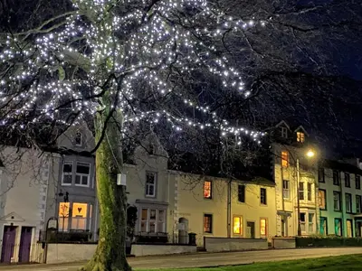 a tree with christmas lights on it with houses at 2 Bed in Keswick 80515 in Keswick