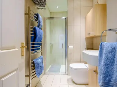 a bathroom with a shower and a toilet and a sink at 2 Bed in Portinscale 89261 in Portinscale