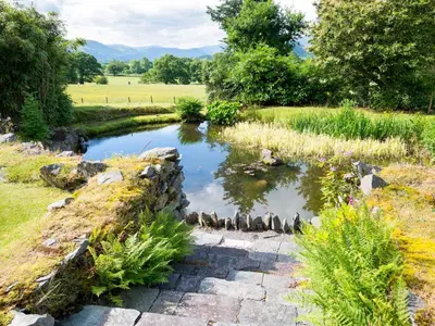 a group of birds sitting on a path next to a pond at 3 Bed in Applethwaite SZ168 in Applethwaite