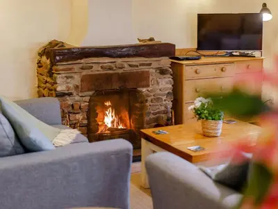 a living room with a fireplace and a television at 2 Bed in Penrith oc-sz339 in Watermillock