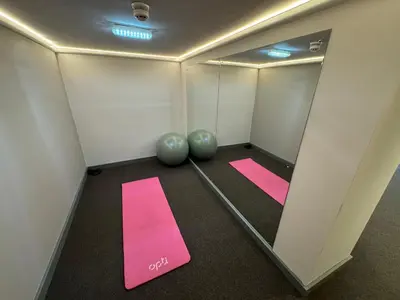 a dressing room with pink mats and mirrors at Grindal Studio Apartments - Newly Opened Luxury Accommodation in St Bees