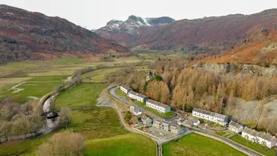 an aerial view of a train station in a mountain at Number One in Chapel Stile