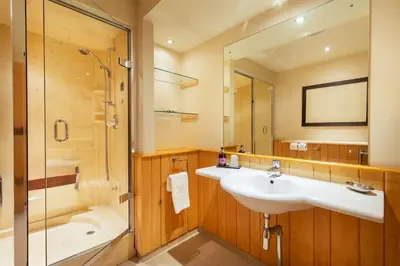 a bathroom with a sink and a shower at Underscar - Latrigg in Keswick