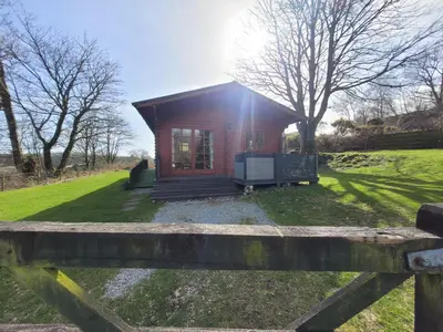 a small cabin in the middle of a field at Forest Lodge in Dumfries