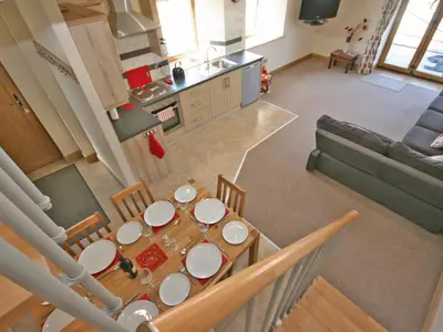 an overhead view of a dining table in a kitchen at Cairndoon Steading Whithorn in Carleton