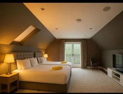 a bedroom with a large bed and a television at Brig O'Doon 1 in Ayr