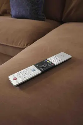 a remote control sitting on top of a couch at Strath Apartment in Strathaven