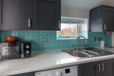 a kitchen with a sink and a microwave at The Paddock at Brickrow Farm in Ayr