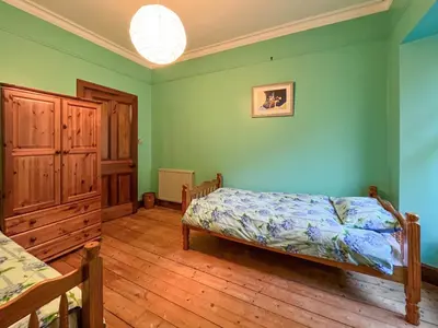 a bedroom with two beds and green walls at Kirkdale in Kirkton