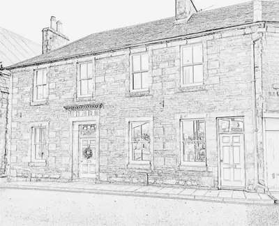 a black and white drawing of a brick building at Luxurious Georgian Town House in Langholm