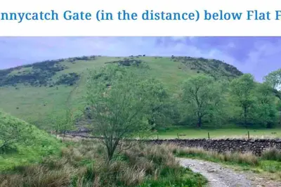 ayrak gate in the distance below flat pasture at CosyHouse1 Private Parking Base for Lake District and Sellafield in Cleator
