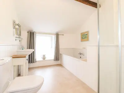a bathroom with a toilet and a sink and a tub at Middletown in Keswick