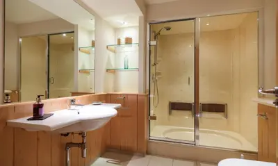 a bathroom with a sink and a shower at Blencathra in Keswick