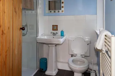 a small bathroom with a toilet and a sink at No1 Chapelton Cottage in Kirkcudbright