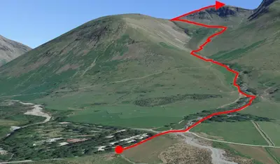 a map of a mountain with a red arrow on it at Modern Junior Suite, Seascale, Cumbria in Seascale