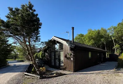 a small cabin with a tree next to a road at Fig Tree Lodge in Ellonby
