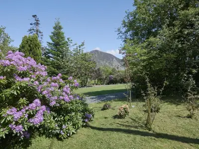 a garden with purple flowers and trees and a river at 5 Bed in Cockermouth oc-sz424 in Lorton