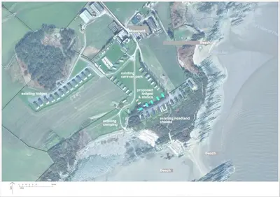 a map of a park next to the water at Muir Lodge in Gatehouse of Fleet