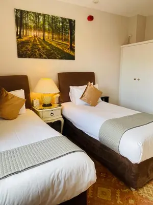a bedroom with two beds and a painting on the wall at Fairlight Guesthouse in Glenridding