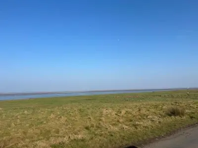a field of grass with the ocean in the background at Seabreeze Retreat in Port Carlisle