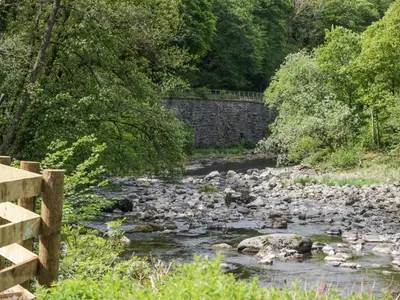 a river with a herd of sheep in it at Dubs Luxury Family Pod in Keswick