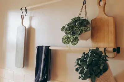 a bathroom with a towel rack and a plant at North Lakes - The Fold Holiday Cottage in Penrith