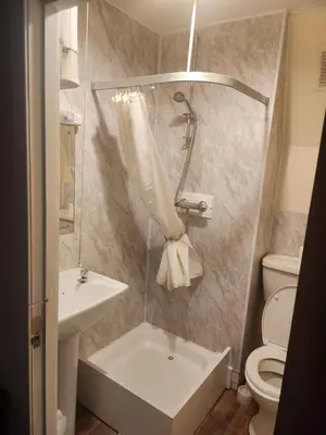 a bathroom with a sink and a toilet at LSO Guest House in Dumfries