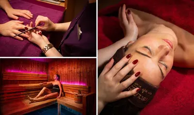 a woman sitting in a sauna while getting her face tattoo at Derwent in Keswick
