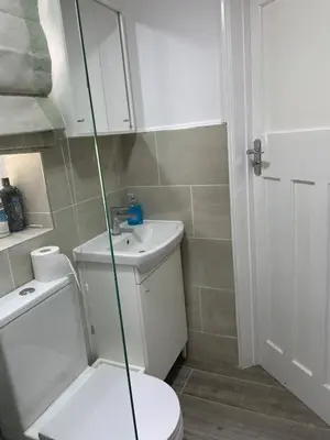 a bathroom with a toilet and a sink at Detached Annexe in Moffat