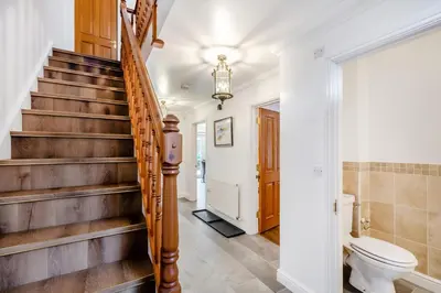 a bathroom with a staircase leading to a toilet at 5 Bed in St. Bees oc-w32446 in St Bees