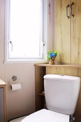 a white toilet in a bathroom with a window at Relax, Enjoy fast Starlink Wi-Fi in Carlisle