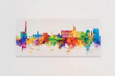a painting of a city skyline at 2 Bed, Ground Floor Flat, Carlisle in Carlisle