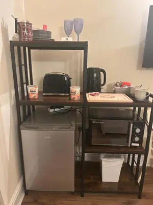 a shelf with a toaster and a microwave and aether at Hollyside Lodge in Carlisle