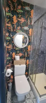 a bathroom with a toilet and a mirror at Studio No4, Cockermouth The Lakes in Cockermouth