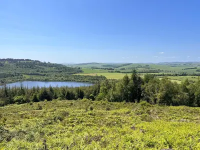 a view of a lake from the top of a hill at Woodlane 3bedroom7 seater hottub and a pool table in Beeswing