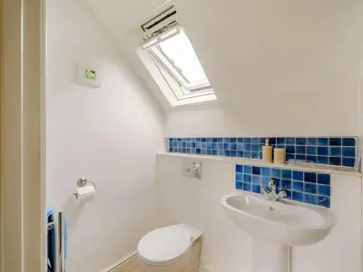 a bathroom with a sink and a toilet and a skylight at 3 Bed in Holmrook oc-sz537 in Beckfoot