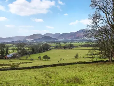 a field of green grass with mountains in the background at Derwent View in Applethwaite