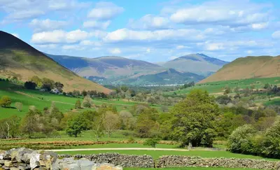 a view of a valley with mountains in the background at High Snab Cottage Newlands Valley in Keswick