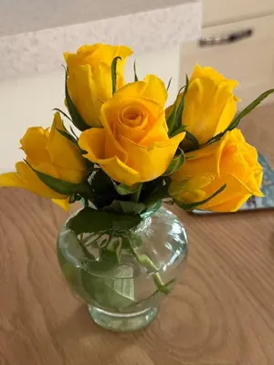 a vase filled with yellow roses on a table at Cliff Cottage Beautifully appointed apartment with world class view in Peel