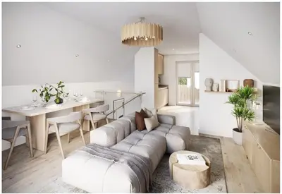 a living room with a couch and a dining room at The Beach House in Moffat