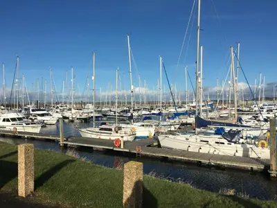 a bunch of boats docked at a marina at Wood Court, Troon in Troon