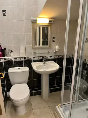 a bathroom with a toilet and a sink at Lulus in St Bees