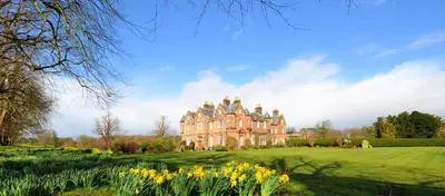 an old house in the middle of a field with flowers at Carnell Country Estate & Holiday Cottages in Ayrshire in Hurlford